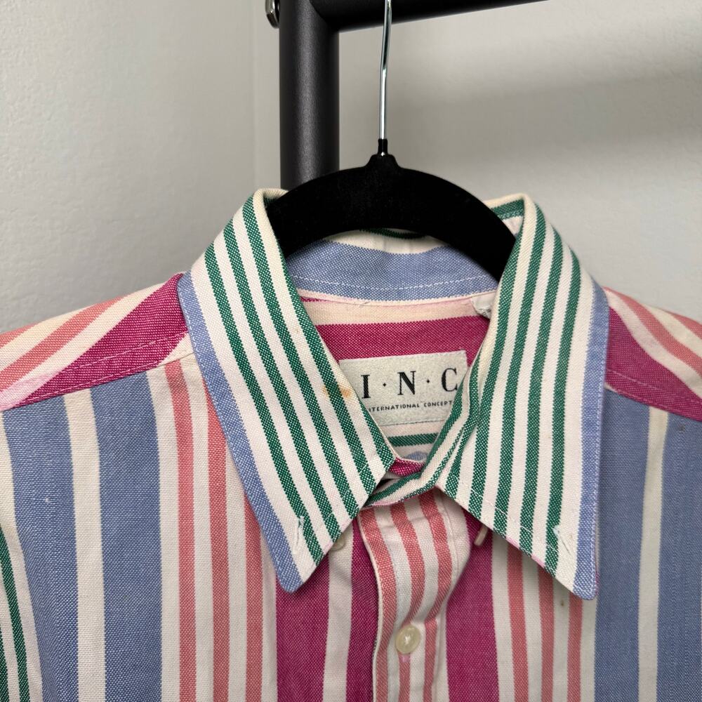 Vintage 90s I.N.C International Concepts Colorful Striped Button Up Shirt Medium - Picture 2 of 15